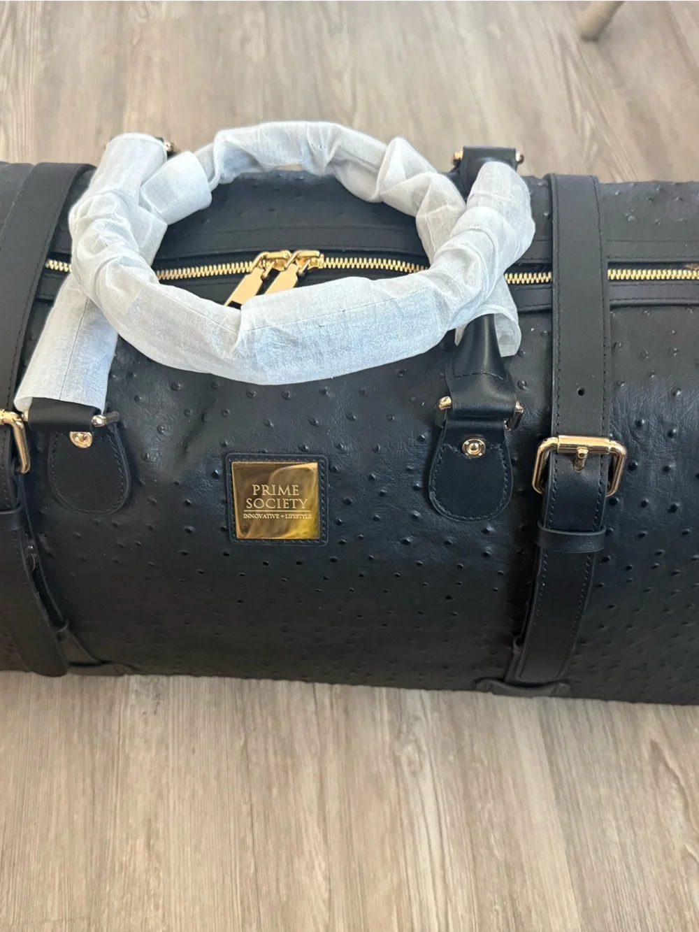 Black Men's Duffle Bag with Gold Hardware